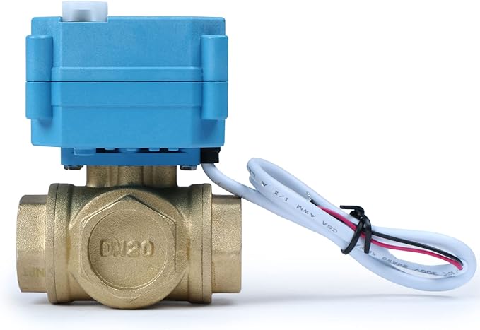U.S. Solid 3/4" 3 Way Brass Motorized Ball Valve L Type AC/DC9-24V, Water Shutoff Valve with Manual Function, Standard Port, NOT for Drinking Water