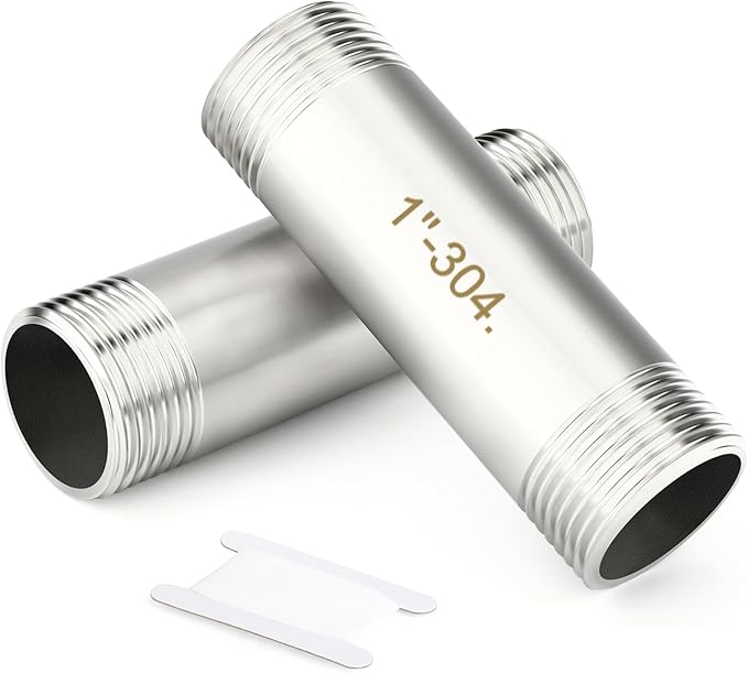TAISHER 2PCS Stainless Steel Pipe Fittings, 1" BSP Male x 1" BSP Male Threaded, 4" Length Nipple Cast Pipe