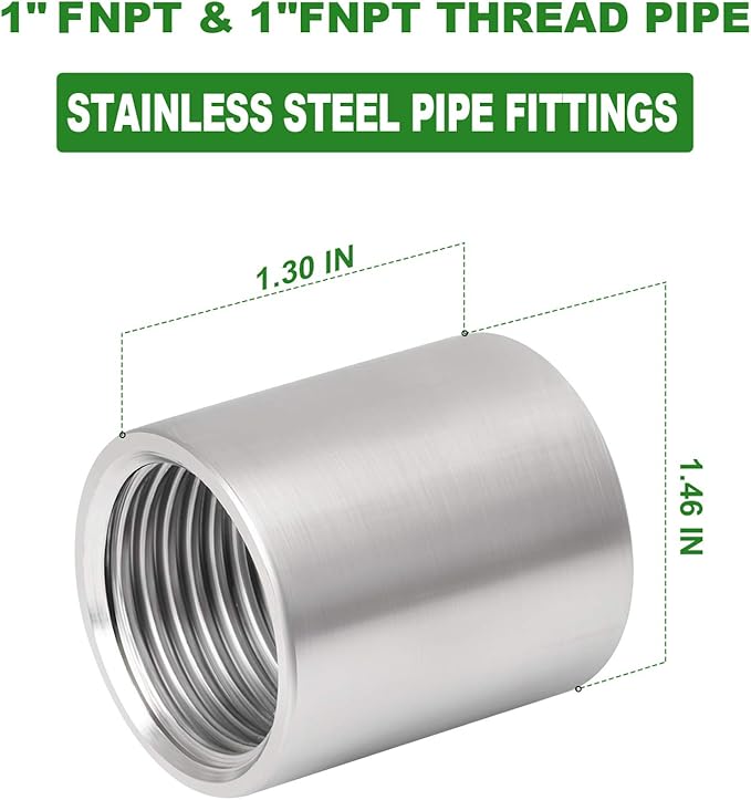 TAISHER 10PCS 304 Stainless Steel Cast Pipe Fitting, Coupling, 1" x 1" NPT Female Threaded