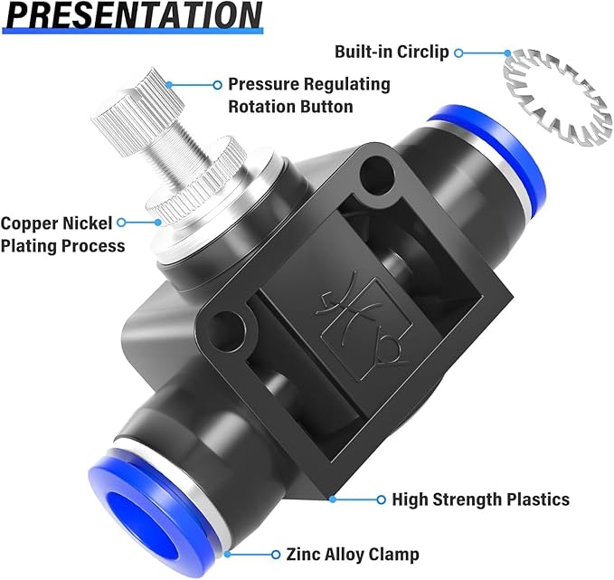 TAILONZ PNEUMATIC Air Flow Control Valve with Push-to-Connect Fitting, in-Line Speed Controller Union Straight - 8MM Tube OD x 8MM Tube OD SCF-8 （Pack of 5）