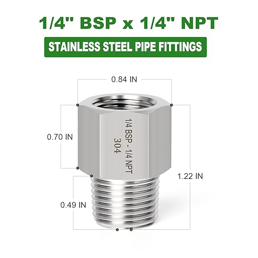TAISHER 5PCS Forging of 304 Stainless Steel Fitting, Reducer Adapter, 1/4" NPT Male x 1/4" G Thread (BSP) Female