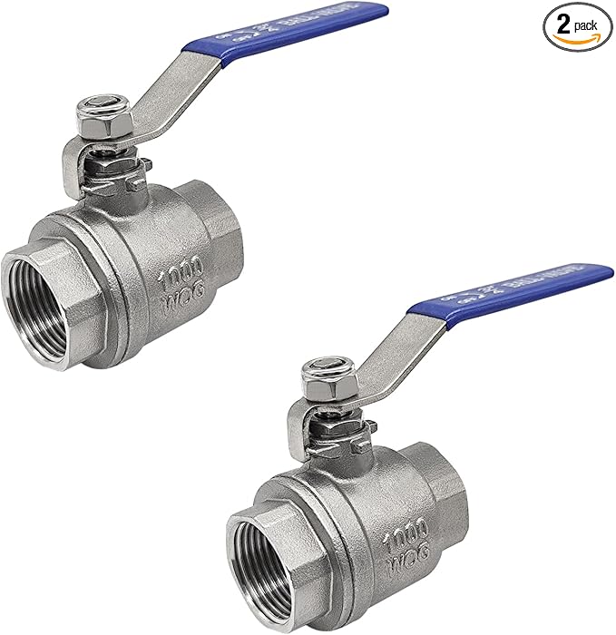 1/2" NPT Female 304 Stainless Steel Full Port Ball Valve with Blue Vinyl Handle 1000 WOG 2PCS (1/2 inch)