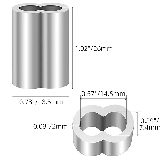 1/4"(6mm) Aluminum Crimping Loop Sleeve, Wire Rope Sleeve, Cable Crimps Sleeves, Cable Ferrules for Wire Rope and Cable Line End, 50 PCS