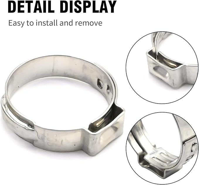 EATAKWARD 3/4 Inch PEX Cinch Clamps Rings, 100 Pack Single Ear Hose Clamps, 304 Stainless Steel Clamps Pinch Ring for PEX Tubing Fittings Connection