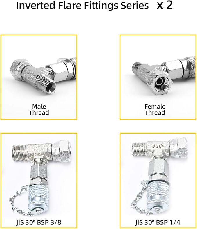 14Pcs Tee Fittings Connector Set - Hydraulic Fitting Tee Kit Include JIC37 and JIS30 Test Fittings, for Excavators and Construction Machinery Hydraulic Systems