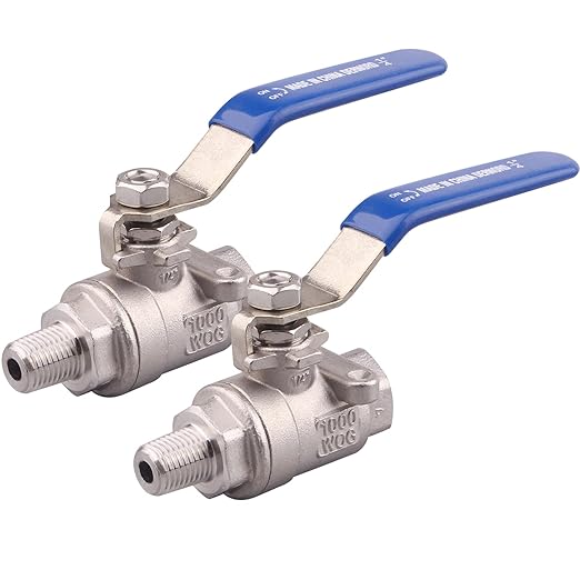 DERNORD 2 Pack Full Port Ball Valve 1/4 Inch - Male x Female Stainless Steel 304 Heavy Duty for Water, Oil, and Gas, 1000WOG