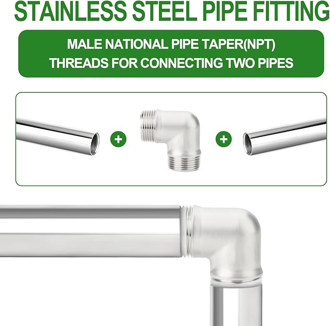 TAISHER 2PCS 304 Stainless Steel 90 Degree elbow,1-1/2" NPT Male × 1-1/2" NPT Male Thread Pipe Fitting