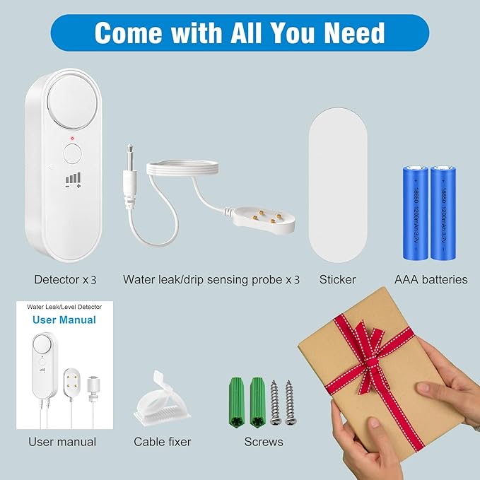 Daytech Water Sensor Alarm Leak Detector – 100dB Loud Alert, 6.5ft Detection Cable, 4 Volume Levels, Water Detector Sensor for Basement, Bathroom, Laundry, Kitchen, Sump Pump & Home