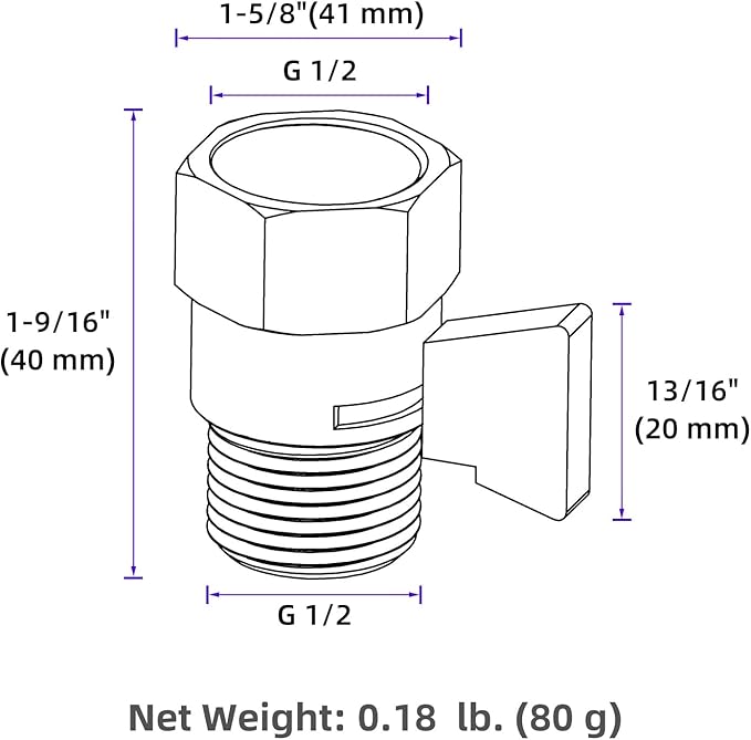 Shower Flow Control Valve, Brass Water Restrictor for Shower Head, Titanium Gold