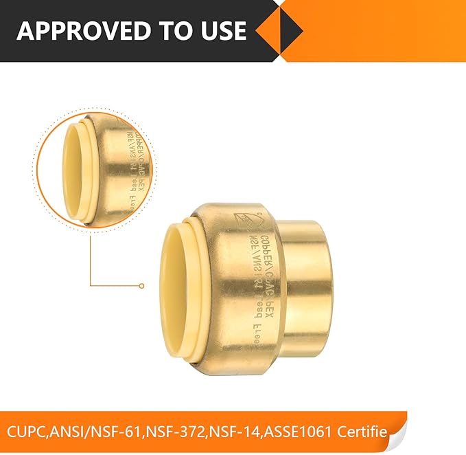 HeSun 5-Pack Brass Pushfit Plug (End Cap), 3/4-Inch Push-to-Connect Plumbing Fitting with Disconnect Clip for PEX, Copper, CPVC, PE-RT Pipes