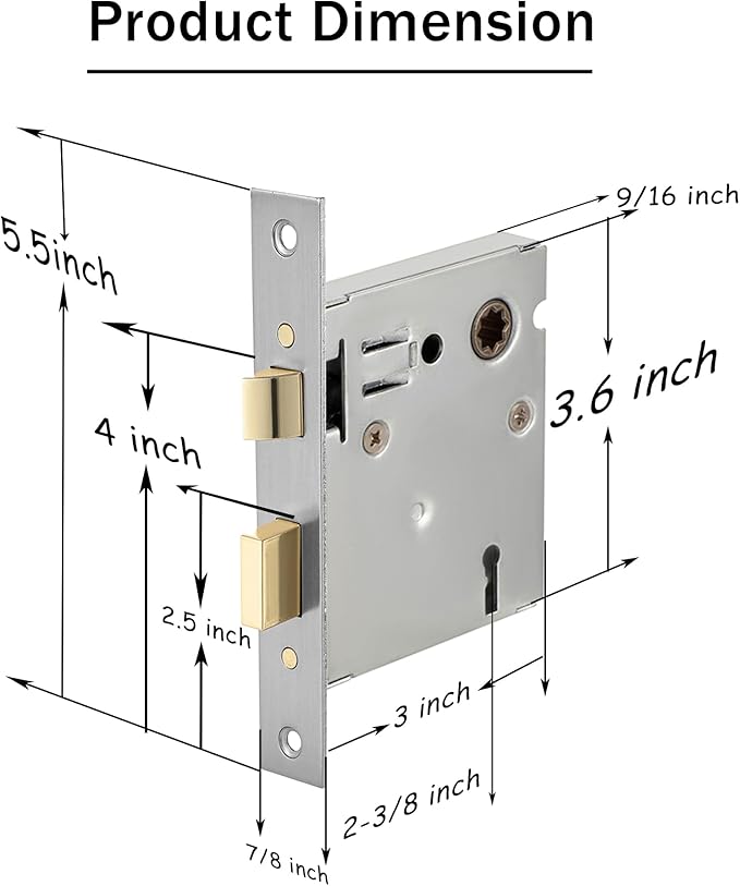 Mortise Lock Set Interior Door, Old Door Lock Replacement Parts, Antique Vintage Door Lock Hardware, Skeleton Keys and Reversible Latch, Mortise Lock Kit, Brushed Nickel Finish
