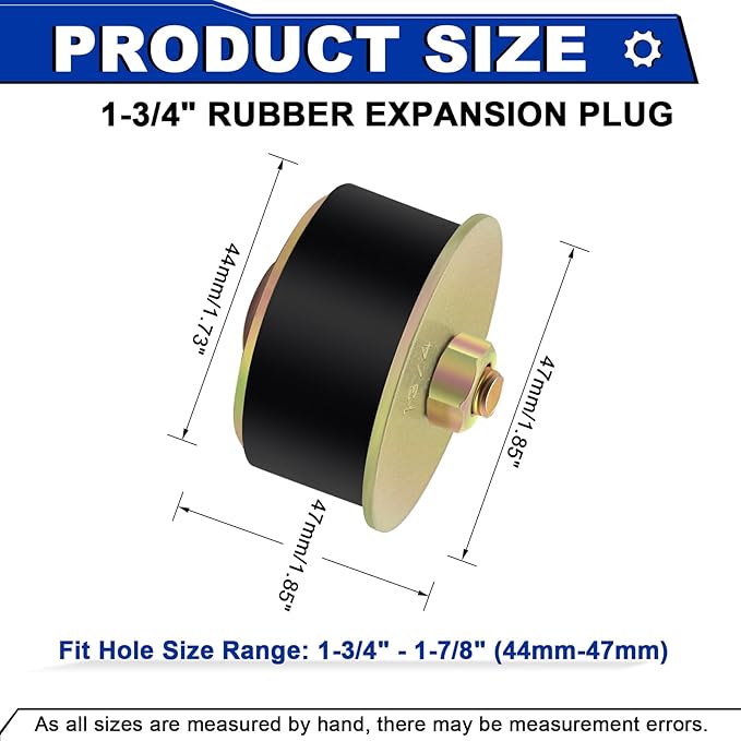 1-3/4" Rubber Expansion Freeze Plugs, 3PCS Automotive Engine Expandable Freeze Rubber Plugs Fit Hole: 1-3/4" to 1-7/8"(44 mm - 47 mm)