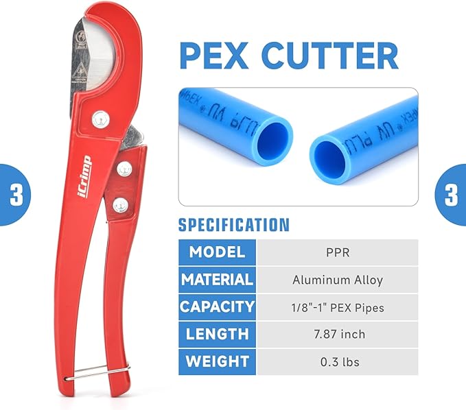 iCrimp PCKIT-1234PS PEX Crimping Tool Kit with PEX Tubing Cutter, PEX Crimper, PEX Removal Tool for 1/2-in and 3/4-in PEX Copper Crimp Rings
