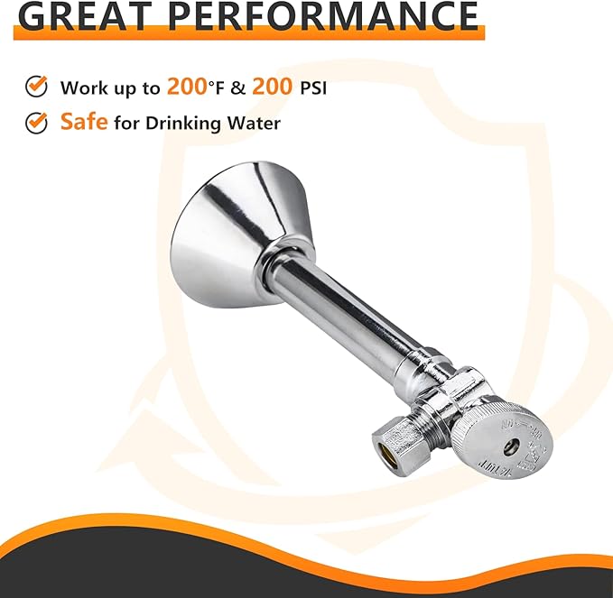 2-PCs HeSun Angle Stop Valve with 5-Inch Copper Sweat Tube Extension, 1/2" Sweat x 3/8" OD Compression Angle Stop, 1/4 Turn Shut Off Valve for Bathroom(VALVE145-2)