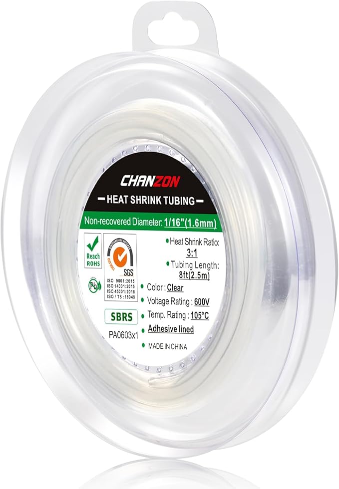 Chanzon 3:1 Ratio 1/16" (1.6mm) Heat Shrink Tubing - Marine Grade Waterproof Adhesive Lined - 8Ft Roll (2.5M Total Length) Clear/Transparent Polyolefin Sleeving Wrap Shrinking 3 to 1 Ratio 1pcs