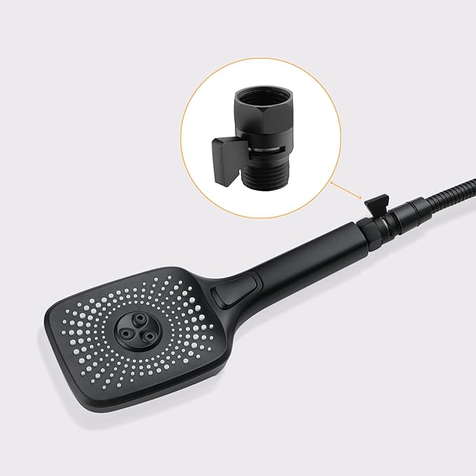 Matte Black Water Flow Control Valve, G1/2" Shower Head Flow Control Brass Shut Off Valve for Handheld, Water Pressure Regulator Replacement for Shower System