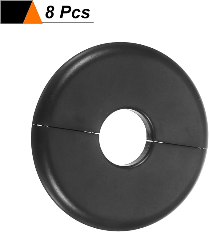 HARFINGTON 8pcs Wall Split Flange 22.5mm/0.9" Self-Adhesive Plumbing Cover Plates ABS Plastic Round Escutcheon Plate Buckle Design for Water Pipe Bathroom Kitchen Decoration, Black