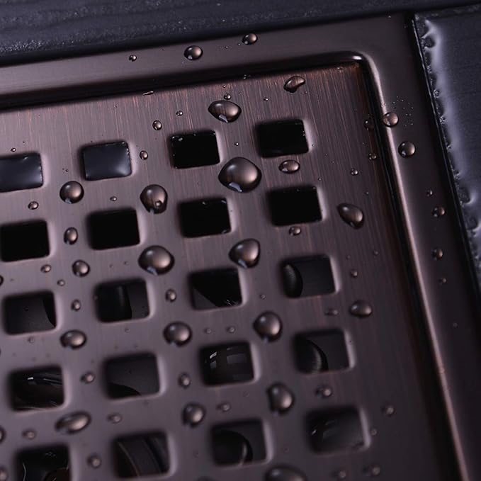 Square Shower Floor Drain with Removable Cover Grid Grate 6 inch Long, SUS 304 Stainless Steel Brushed Bronze Finished