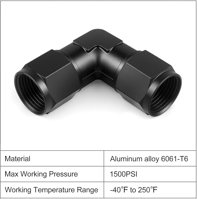 10AN Female to 10AN Female 90 Degree Swivel Coupler Fitting Adapter 7/8-14UNF Thread Aluminium Black 2PCS