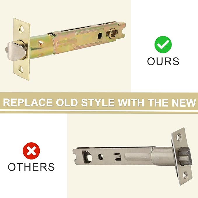 5-Inch Backset Entry Door Latch Fit Standard Knobset, 90° Square Interface with Square Corner Faceplate, Requires a 2-1/8" Cross Bore & 1" Edge Bore, Non-Handed, Polished Brass