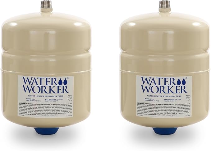Water Worker G-5W and G-12W Thermal Expansion Tanks – Pre-Charged, Steel, Vertical Water Heater Expansion Tank – NSF Certified, Potable Water Safe – 2 or 4.4 Gallon Capacity (White, G-5W 2 Pack)