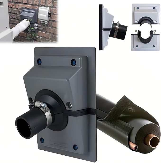 HVAC Wall Penetration & Line-Set Cover Kit, Easy-Install Wall Sleeve for Mini Splits & AC Systems, Weatherproof Universal Fit (Black Sealing Plate+Insulated Cover, L（Pipe 6 CM）)
