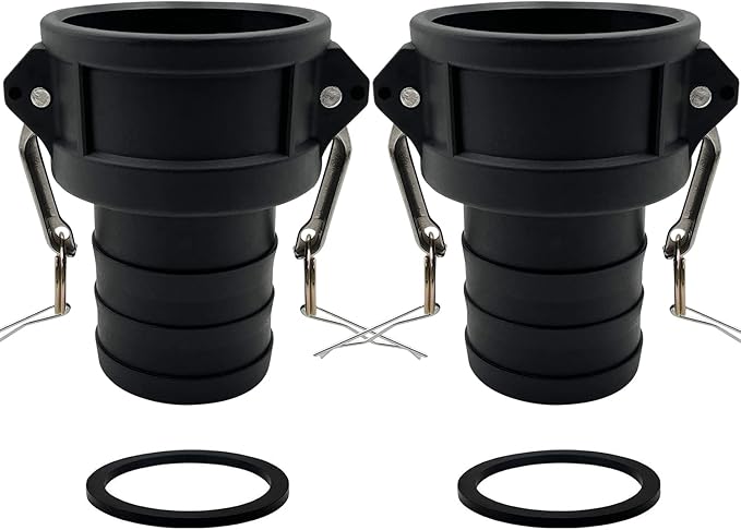 2PCS Camlock Fittings Poly C-150 1-1/2" Type C Standard Couplings Cam lock Fittings Polypropylene Cam Groove Fitting Female Camlock with a Hose Shank (1.5 inch, Type C)