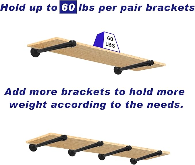 6 Pack Pipe Shelf Brackets 12 Inch, Industrial Iron Pipe Floating Shelves Bracket Heavy Duty Metal Shelving Brackets for DIY Shelves