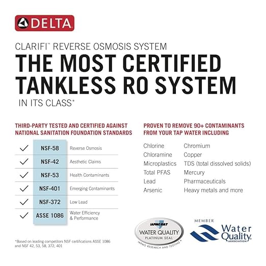 Delta Clarifi Under Sink Reverse Osmosis Water Filter System, 6-Stage RO Water Filter, NSF-58, 42, 53, 401, 372 Certified, ASSE 1086 Certified, Tankless Filtration System, DWQ1001012
