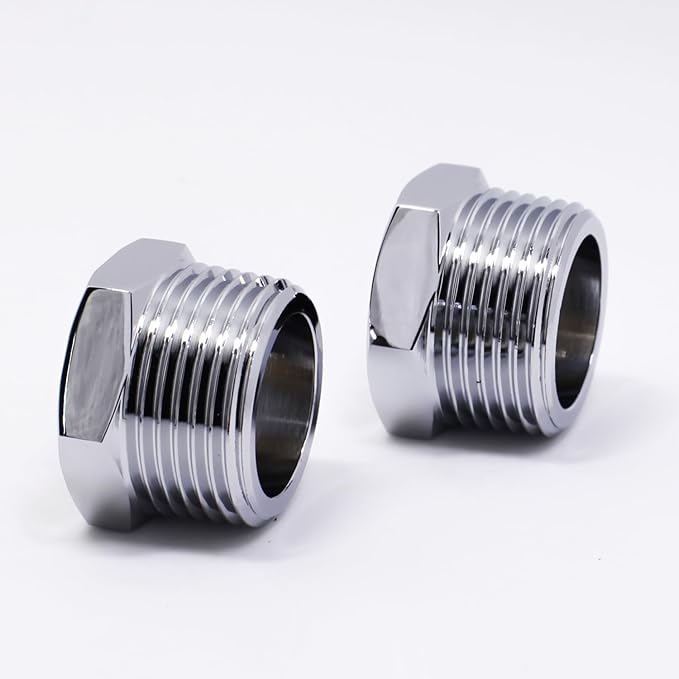 3/4" Male NPT to 1/2" Female NPT Solid Brass Lead-Free Reducer Hex Bushing, Chrome (2 Pack), Reducing Cast Pipe Adapter Fitting, Brass Pipe Hose Tube Fitting Hex Head Bushing Adapter Convert