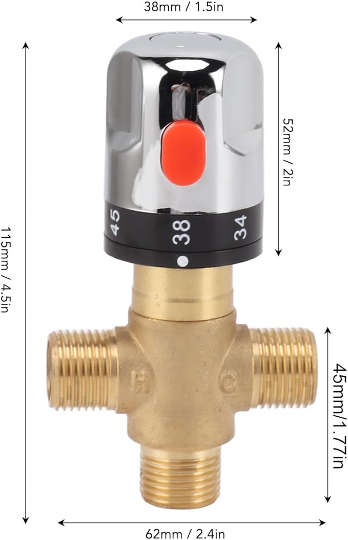 Asixxsix Thermostatic Mixing Valve, Brass Shower Mixing Valve, Hot and Cold Water Temperature Control for Basin Bathroom, Brass Plumbing Fitting