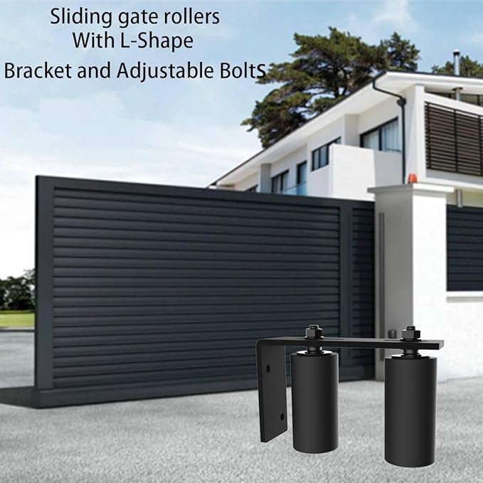 4" Gate Roller Guide with L-Bracket, Universal Adjustable Gate Guide Roller,Sliding Gate Rollers,Heavy Duty Sliding Gate Kit for Door Hardware and Sliding Gates(2Pack-Black)