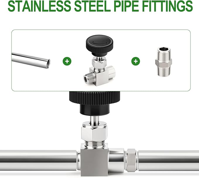TAISHER 1PCS 304 Stainless Steel Straight Needle Valve 1/8" NPT Male x 1/8" NPT Female For Flow Control Water Gas Oil With Nipple