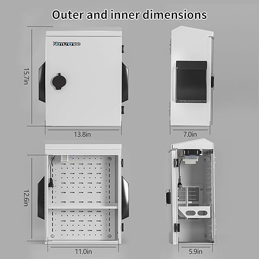 Outdoor Electrical Box with Thermostat and Fan, Cold-Rolled Steel Plate, Aluminum Alloy Back Beam, One-Piece Ventilation Design, IP65 Waterproof, Wall/Pole Mounted. (15.7" x 11.8" x 5.9")