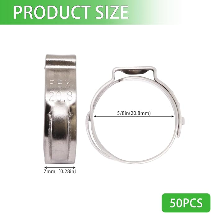 Stainless Steel 304 Pex Crimp Ring Clamp, Hose Pex Fitting Clamps (5/8 Inch, 50pcs)