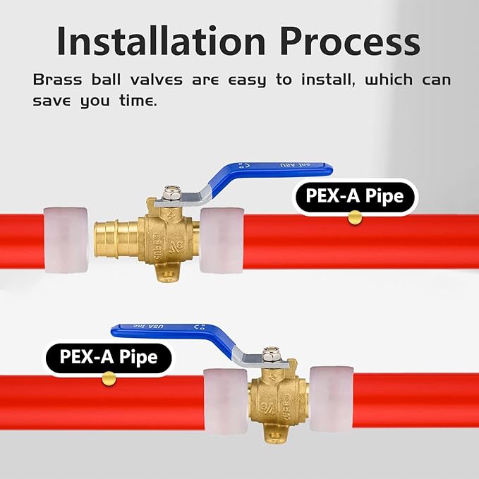 40-Pack Foskan 3/4" Brass PEX Expansion Drop Ear Ball Valve with Blue Handle, Full Port Shut-off Valve for Hot and Cold Water Distribution