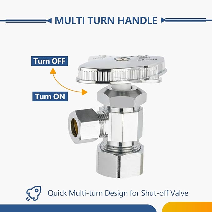 20-Pack GUOFIS Angle Stop Valve with Multi-Turn,1/2-Inch Nominal (5/8" OD) Compression x 3/8-Inch OD Compression Water Shut-off Valves(LF Brass Chrome Plate)(VALVE362-20Pack)
