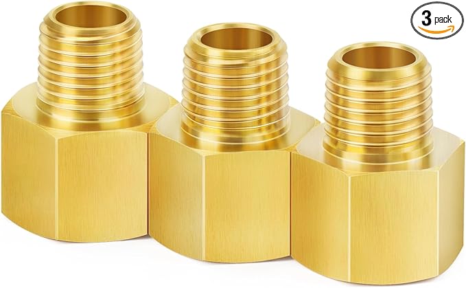 ChillWaves Brass Pipe Fitting, Reducer Adapter 1/2" NPT Female x 3/8" NPT Male Thread Adapter(3-PACK)