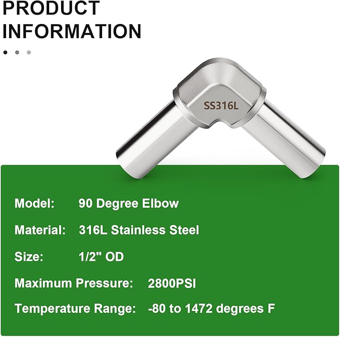 TAISHER 1PCS 316L Stainless Steel Weld 90 Degree Barstock Street Elbow, 1/2" OD x 1/2" OD 316L Stainless Pipe Fitting