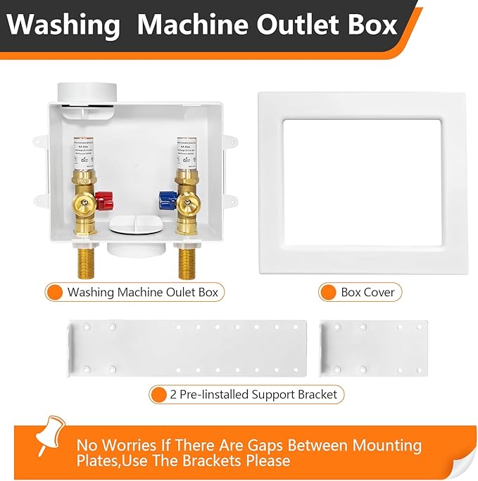 1-Pack HeSun Washing Machine Outlet Box, 1/2 Inch MIP(Sweat) Inlet x 3/4 Inch MHT Outlet, Laundry Pex Washer Outlet Box,with Copper Water Hammer Arrestor(WM011)