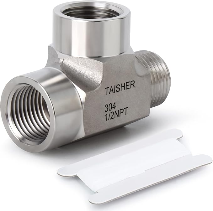 TAISHER 1PCS Forging of 304 Stainless Steel Tee Pipe Fittings, 1/2" NPT Female x 1/2" NPT Female x 1/2" NPT Male Pipe Fittings, Male Run Tee