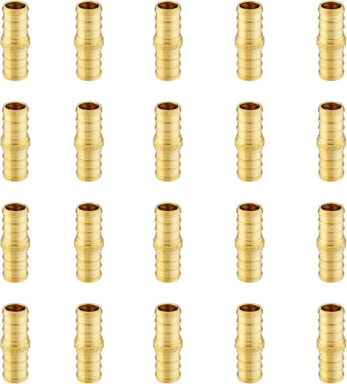 (Pack of 20) EFIELD Pex 1/2 Inch Brass Coupling Crimp Fittings for Pex Piping,(PEX1807002-20PCS)