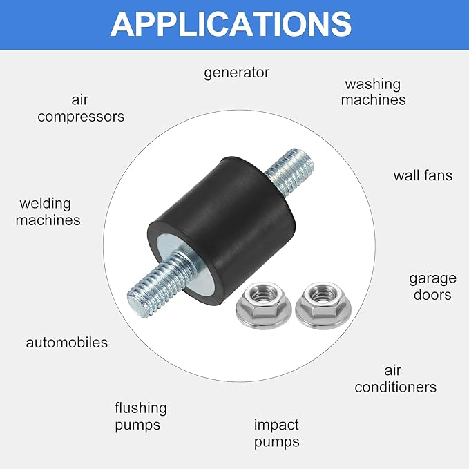 uxcell 4Pcs M5 x 10mm Rubber Mounts, 15 x 15mm Cylindrical Anti Vibration Isolator Studs Shock Absorber Double Studs with Nuts for Car Bobbin Generator Air Compressors