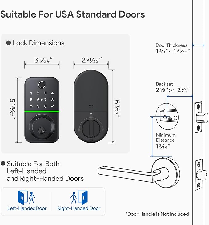Smart Door Lock Deadbolt with Keypad: Keyless Entry Door Lock - Fingerprint Lock for Front Door - Electronic Lock with Bluetooth and APP Control