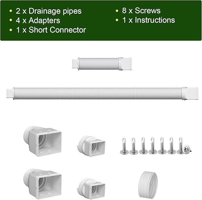Rain Gutter Downspout Extensions, Downspout Extender for Rainwater Drainage Flexible, Extendable 58"+66" Down Spout Drain Extension Pipes (2 Pack, White)