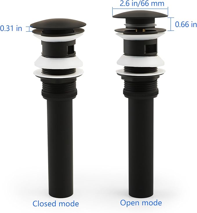 Bathroom Vessel Sink Drain Push Button Vanity Drain Lavatory Sink Drain Assembly Pop Up Sink Stopper with Overflow, Matte Black