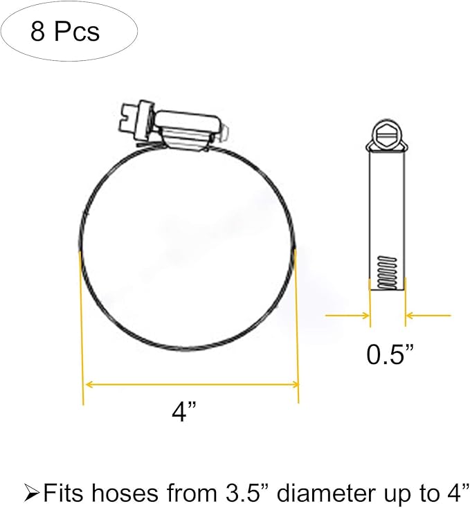 8 Pieces 4" Adjustable 304 Stainless Steel Duct Clamps Hose Clamp Pipe Clamp Air Ducting Clamp worm drive hose clamps (91mm-114mm)