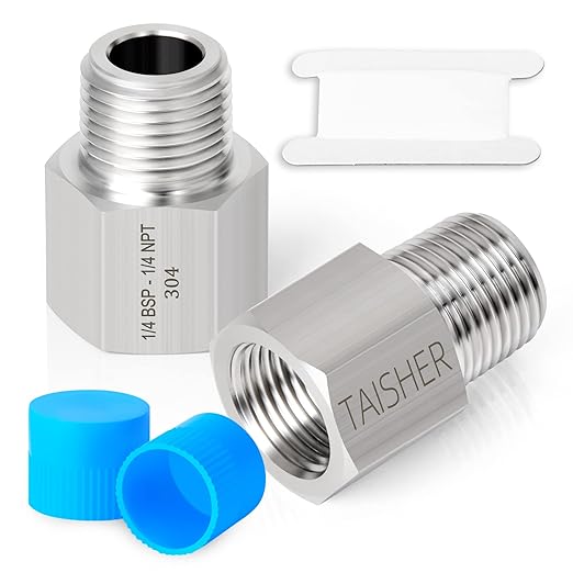 TAISHER 2PCS Forging of 304 Stainless Steel Fitting, Reducer Adapter, 1/4" NPT Male x 1/4" G Thread (BSP) Female