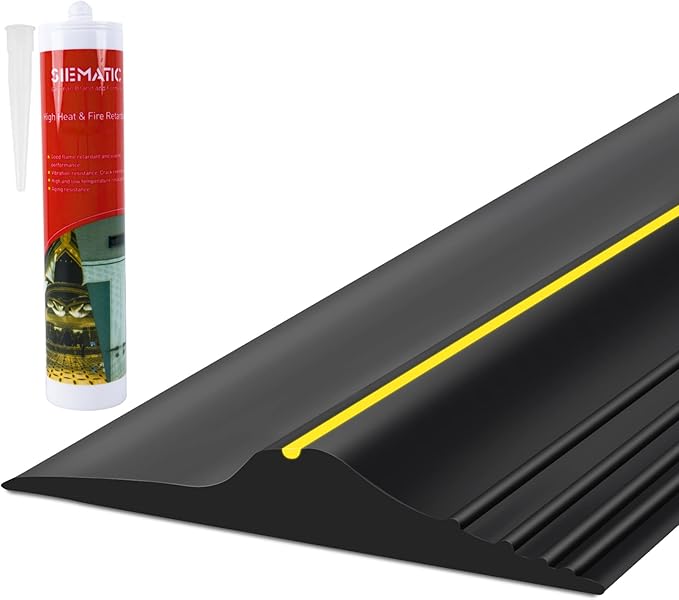 ToLanbbt 12Ft/3.7M Universal Garage Door Rubber Threshold Strip with 300ml Black Adhesive/Sealant, Weatherproof Seal Strip DIY Weather Stripping Replacement (Black+Yellow)