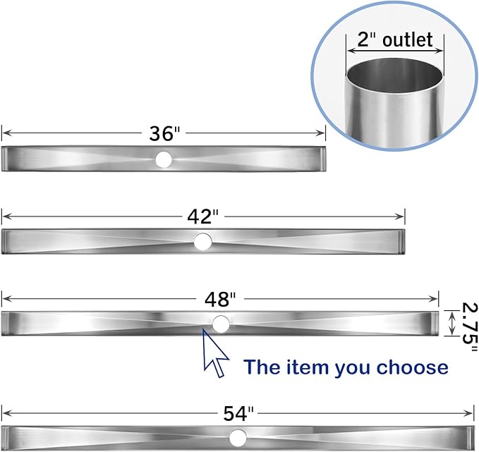 Linear Shower Drain 48", 304 Stainless Steel Floor Drain w/Hair Strainer, Rectangular Shower Drain w/CUPC Certified, Brushed